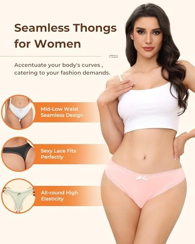 Seamless Thongs for Women Lace G String No Show Panties Invisible Breathable Underwear