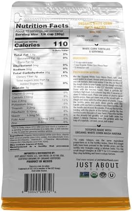 Just About Foods Organic Heirloom White Corn Masa Harina 1lb