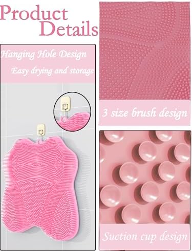 Shower Foot Scrubber Mat,Wall Mounted Back Scrubber Silicone Bath Massager Cushion Brush with Non-Slip Suction Cups,Foot Scrubber for Use in Shower for Improve Skin Exfoliation(Pink)