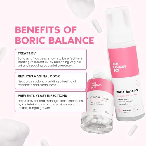 Her Fantasy Box | Boric Balance Yoni Foam Wash - Naturally Safe, pH-Balancing, Gentle Cleansing Formula for Daily Care, Odor Control, and Feminine Hygiene, 6 oz