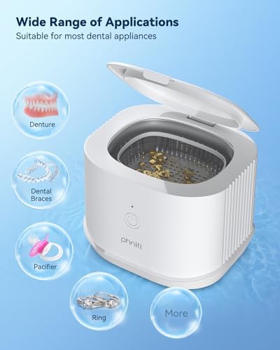 Phniti Retainer Cleaner Machine, 46kHz Professional Portable Ultrasonic Jewelry Cleaner for Dental Use, Mouth Guard, Watch, Ring, Jewelry Cleaners Machine - Household Use, White