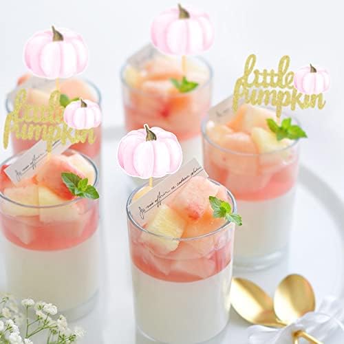 24Pcs Little Pumpkin Cupcake Toppers Baby Shower Decorations Pumpkin Birthday Supplies Cupcake Picks Pumpkin Gender Reveal Cupcake Toppers (pink)