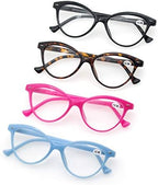 MODFANS Women Reading Glasses 1.25 4 Pack Fashion Colors Cat Eye Readers for Ladies Compact Spring Hinge Lightweight Frame Includes Pocket