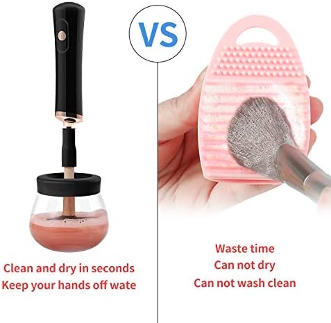 Senbowe Upgraded Makeup Brush Cleaner and Dryer Machine, Electric Cosmetic Automatic Brush Spinner with 8 Size Rubber Collars, Wash and Dry in Seconds, Deep Cosmetic Brush Spinner for All Size Brushes