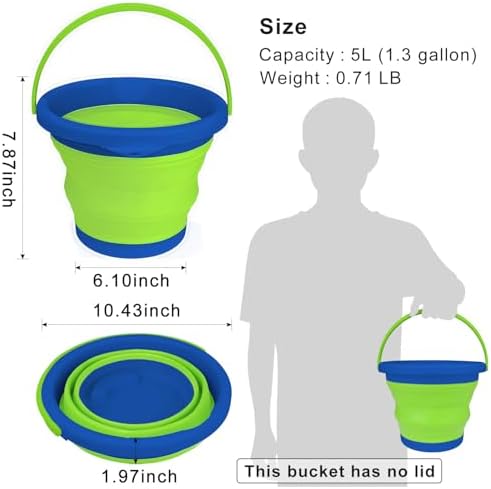 5L Collapsible Mop Bucket for Cleaning, Foldable Buckets with Handles for Beach Sand Garden Car Washing Fishing, Silicone Cleaning Buckets for Household Use Bathroom Cleaning Supplies Blue/Green