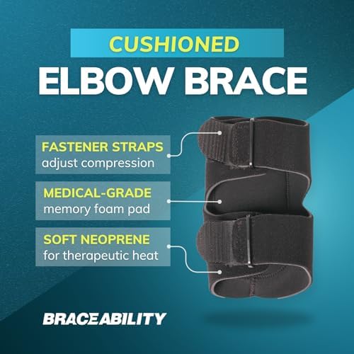 BraceAbility Bursitis Elbow Pad Brace | Compression Arm Sleeve Wrap with Padded Soft Support Cushion for Olecranon Joint Pain, Bursa Protection, Arthritis & Tendonitis Relief (S/M)