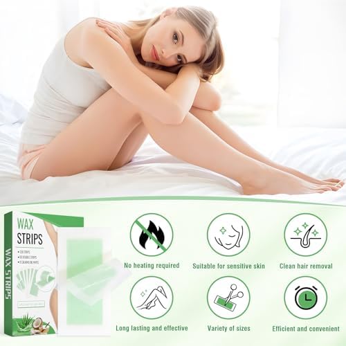 120 Strips Wax Strips Body Hair Removal 2 Sizes and 8 Oil Wipes Waxing Strip Dual Sides Bikini Brazilian Wax for Women Men Face Arms Legs BackUnderarm Waxing Kit Suit Many Skin Aloe Scent