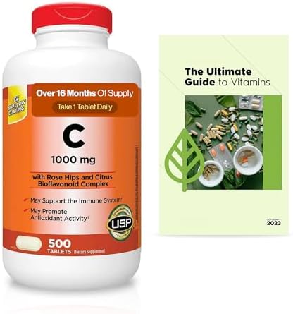 KKL Extra Strength Vitamin C 1000 mg, 500 Count, Immune & Antioxidant Support, Daily Dietary Supplement + Exclusive Vtmx Vitamin Guide (2 Items)