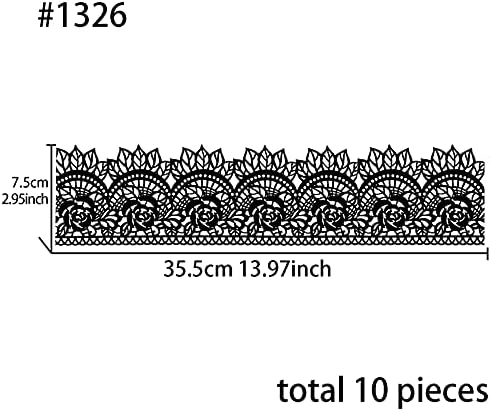 Large Pre-Made Ready to Use Edible Cake Lace Rose Scallop Black 14-inch 10-piece Set