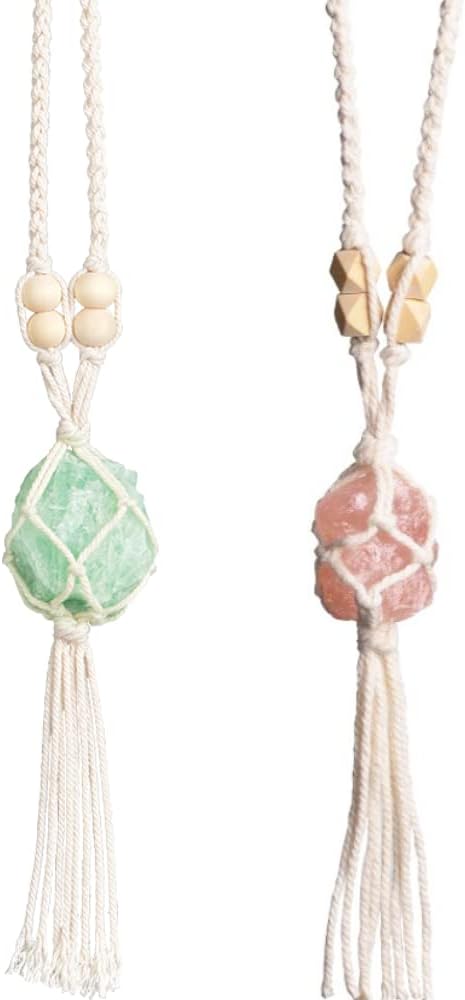 2PCS Healing Crystals Feng Shui Hanging Ornament Car Ornament Meditation Hanging Ornament Window Ornament for Home Decor (Fluorite+Rose Quartz)