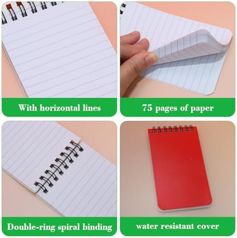 12 Pack mini Spiral Steno Pads,3x5 Inch Small Notepads,Mini Memo Spiral Notepads, Small Pocket Notebooks, College Ruled Lined Note Pads For Kids Adults Outdoor ,Home,School,Office,75 Sheets/150 Pages (Red)