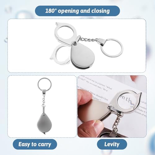 30X Small Pocket Magnifier Glass Portable Jewelers Loupe Travel Folding Magnifying Lens Keychain Handheld Magnifier for Reading Coins Science Jewelry Hobby Travel, 25 Mm Diameter