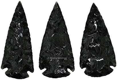 Amazing Gemstone 3 Pieces Black Obsidian Arrowhead, Crystal and Healing Stone Flint Rock Arrow Head - 2 to 3 Arrowheads for DIY Project Craft Point Jewelry Making