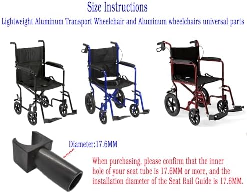Aluminum Wheelchair Seat Rail Guide,Aluminum Standard wheelschairs and Transport Chairs Common Parts,Replacement Parts seat Rail guide-17.6mm Diameter(1Pair,Black)