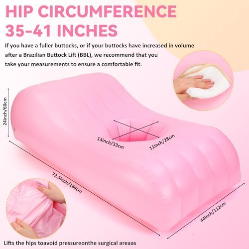 Junkin BBL Bed After Surgery for Sleeping Mattress with Hole Brazilian Butt Lift Recovery Pillow Pink Inflatable Chair for Butt Post Surgery Air Mattress Sofa Couch for Sitting Sleeping Relaxation