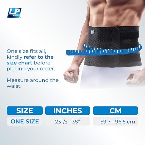 LP SUPPORT 727CA Extreme Back Support with Stays - Compression Support for Lumbar/Lower Back - Hook and Loop Closure (Black - Free size)
