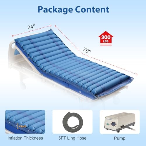 Alternating Air Pressure Mattress Pad for Bed Sore Relief & Prevention, Hospital Bed Mattress Topper with Pump, Ideal for Seniors & Bedridden Patients, Home Hospital Use, 79"x34", Blue