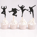 Ercadio 28 Pack Hip-hop Dancers Cupcake Toppers Black Glitter Dancers Cupcake Picks Music Dancer Cake Picks for Music Theme Birthday Party Cake Decorations Supplies