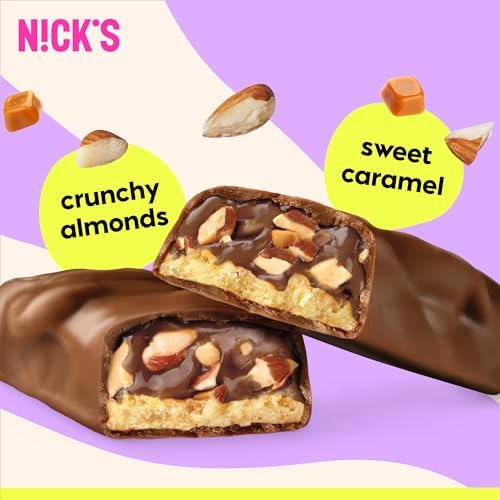 N!CK'S Protein Bars Almond Chocolate – 12-Count Box | Protein-Packed Snack, Low Calories, Low Carbs, Keto Friendly, No Added Sugar (12 bars x 50g)
