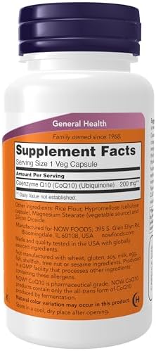 NOW Foods Supplements, CoQ10 (Coenzyme Q10) 200 mg, Cardiovascular Health*, 60 Veg Capsules