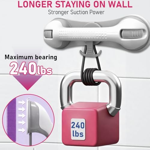 Grab Bars for Shower,Shower Handle with 3 Heavy Duty Suction Cups, Removable Bathtub Handrails for Elderly, No Drilling Waterproof Bathroom Safety Grip