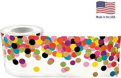 Teacher Created Resources Confetti Straight Rolled Border Trim - 50ft - Decorate Bulletin Boards, Walls, Desks, Windows, Doors, Lockers, Schools, Classrooms, Homeschool & Offices