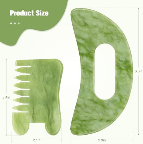 airogym Jade Stone Gua Sha Massage Tool Set Larger Guasha Board with Handle, Jade Stone Guasha Scalp Comb, Muscle Scraping Massage Tools