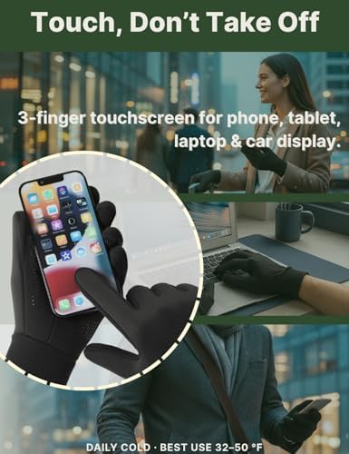 Winter Gloves Women Men Cold Weather Touch Screen 3-Layers Liner Glove for Running, Cycling, Biking, Hiking, Driving