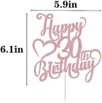 Rose gold Glitter Happy 30th Birthday Cake Topper - 30 Anniversary/Birthday - Hello 30, Cheers to 30 Years,30 & Fabulous Cake Topper Party Decoration