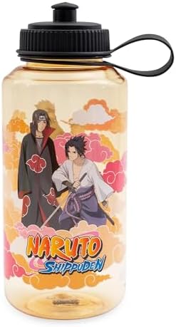 JUST FUNKY Naruto Shippuden Characters Plastic Water Bottle With Push Cap | Large Sports Jug For Gym, Work | Holds 32 Ounces
