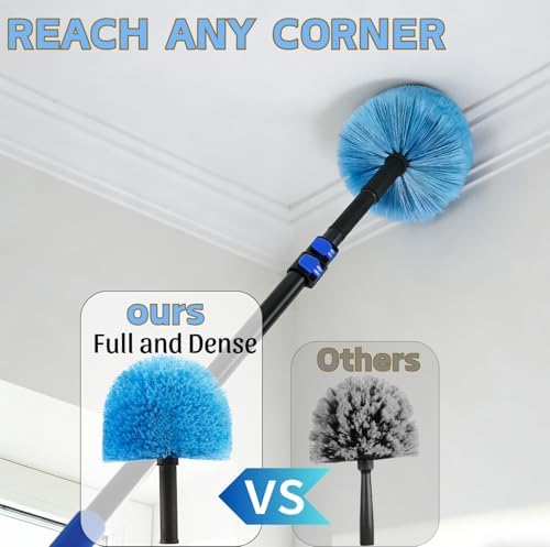 9pcs Screw on Webster Cobweb Duster Head for Pole | Spider Web Remover Brush | Cobweb Duster Head Attachment | Fits Standard 3/4 inch Threaded Poles (Blue)