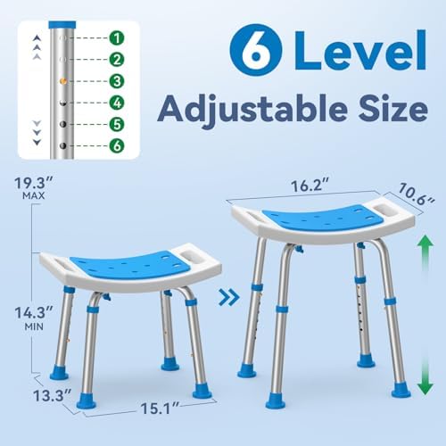 FSA/HSA Eligible Lightweight Shower Chair for Inside Shower and Tub, 6 Height-Adjustable Shower Bench with Padded Seat & Suction Feet, Non-Slip Shower Stool for Elderly and Disabled (400 lbs)