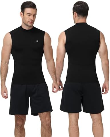 Roadbox Men's Compression Tank Top, Mock Turtleneck Sleeveless Shirt, Fitted Athletic Base Layer for Gym Workout