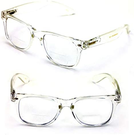 V.W.E. 2 Pairs of Comfortable Classic Retro Reading Glasses - Bifocals - Spring Hinge - Clear Transparent Frame