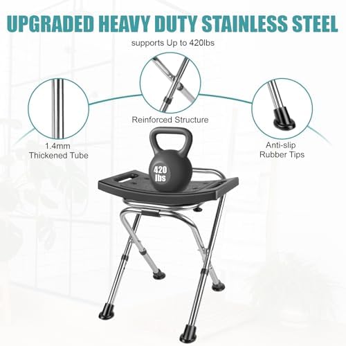 Folding Shower Chair Seat,Height Adjustable Shower Chair Seat,Stainless Eligible Shower Chair for Inside Shower,400lbs Portable Travel Shower Stool,Safety Anti-Slip Bath Chair for Seniors(Black)