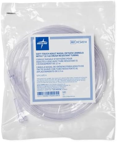Medline Soft-Touch Nasal Oxygen Cannula with 7-ft Tubing for Adults, Clear, Standard Connector for Seniors & Home Care, Lightweight, 50-Pack