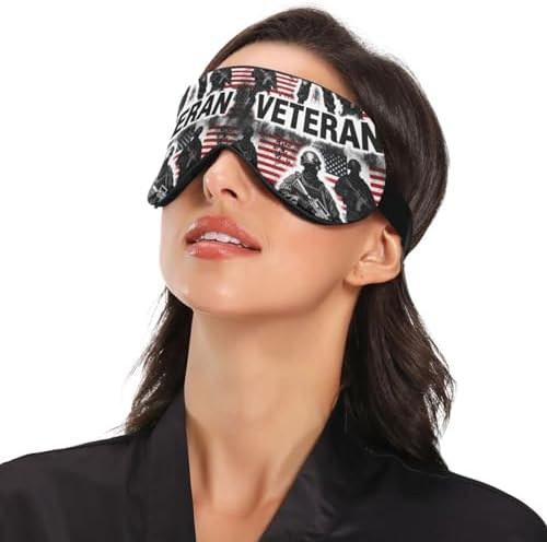 Travel Essential Sleeping Eye Cover with Elastic Adjustable Band Blackout Motel Vintage American Flag Military Hotel