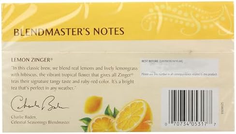 Celestial Seasonings 100% Natural Lemon Zinger Herbal Tea 20 ct