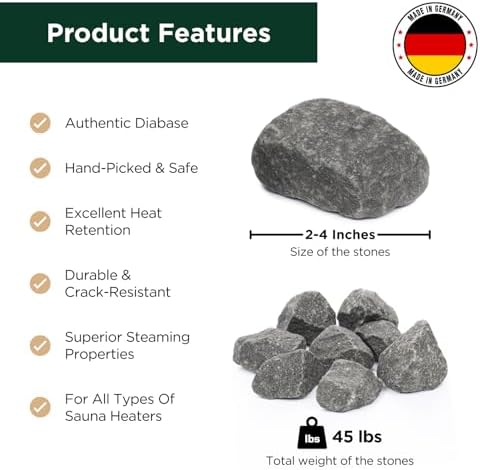 Northwood Sauna - Sauna Stones - Authentic Diabase Sauna Heater Rocks from Germany - Superior Heat & Steam - 2-4 Inches (5-10 cm), 45 Pounds (20 kg)