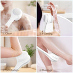 Electric Body Brush Back Scrubber for Shower, Waterproof Long Dual Handle Power Body Scrubber with 3 Heads, Bath Brush & 2 Speeds, for Cleansing, Exfoliating and Massaging Skin, Milk White