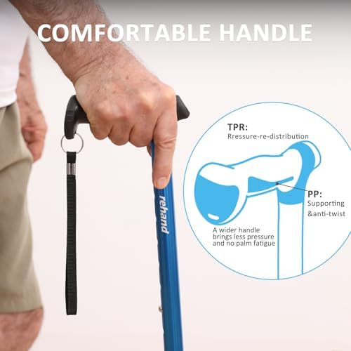 REHAND Walking Cane for Men & Women - Foldable, Adjustable, Lightweight, Self Standing Pivot Walking Cane, Soft Handle Grip, with Travel Bag, Walking Sticks for Seniors & Adults