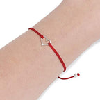 Red Thread Womens Friendship Bracelet, Small Sterling Silver 925 Open Heart Shaped Charm, Pull Adjustable Kindred Cord, Handmade. Perfect Small Gift