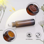 sungwoo 4 Pack Essential Oil Roller Bottles Stainless Steel, 10ml Amber Glass Roller Bottles with Caps for Travel, Perfume and Lip Gloss