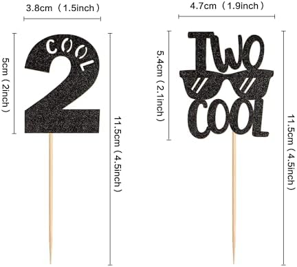Ercadio 24 Pack Two Cool Cupcake Toppers Glitter Black Two Cool Happy 2nd Birthday Cake Picks Baby Shower Kids Second Birthday Party Cake Decorations