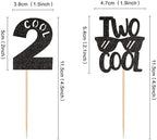 Ercadio 24 Pack Two Cool Cupcake Toppers Glitter Black Two Cool Happy 2nd Birthday Cake Picks Baby Shower Kids Second Birthday Party Cake Decorations