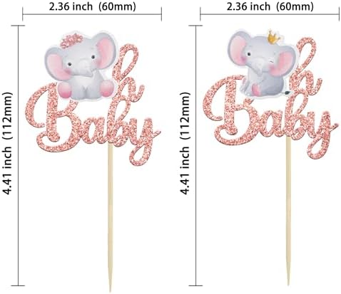 Gyufise 24Pcs Pink Elephant Oh Baby Cupcake Toppers Rose Gold Glitter It's a Girl Baby Shower Cupcake Picks for Elephant Theme Gender Reveal Baby Shower Kids Girls Birthday Party Cake Decorations