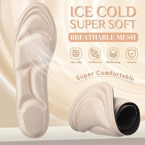 4 Pairs Arch Support Insoles for Women, Memory Foam Cushion Shoe Inserts, Breathable High Heel Inserts, 5d Barefoot Comfort Shoe Pad for Massaging Arch Pain Relief(Beige)