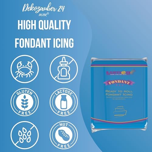 Dekozauber24 Fondant dark blue, 1.1 LB, for cakes and figurines, gluten free, slight vanilla taste, blue fondant icing ready to roll for edible cake decoration