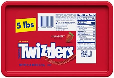 TWIZZLERS Twists Strawberry Flavored Licorice Style, Chewy Holiday Candy Tub, 5 lb