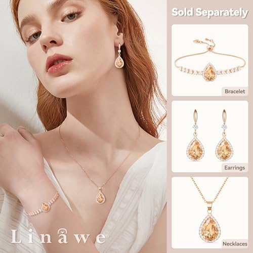 Linawe Crystal Imitation Diamond Rhinestone Charm Bracelets for Women, Gold/Silver/Rose Gold Adjustable Chain Bracelet, Teardrop Birthstone Cubic Zirconia Prom Costume Wedding Jewelry